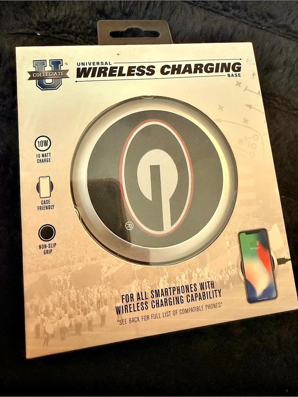 Collegiate Wireless Charging Base 10W Black & Gray NWT